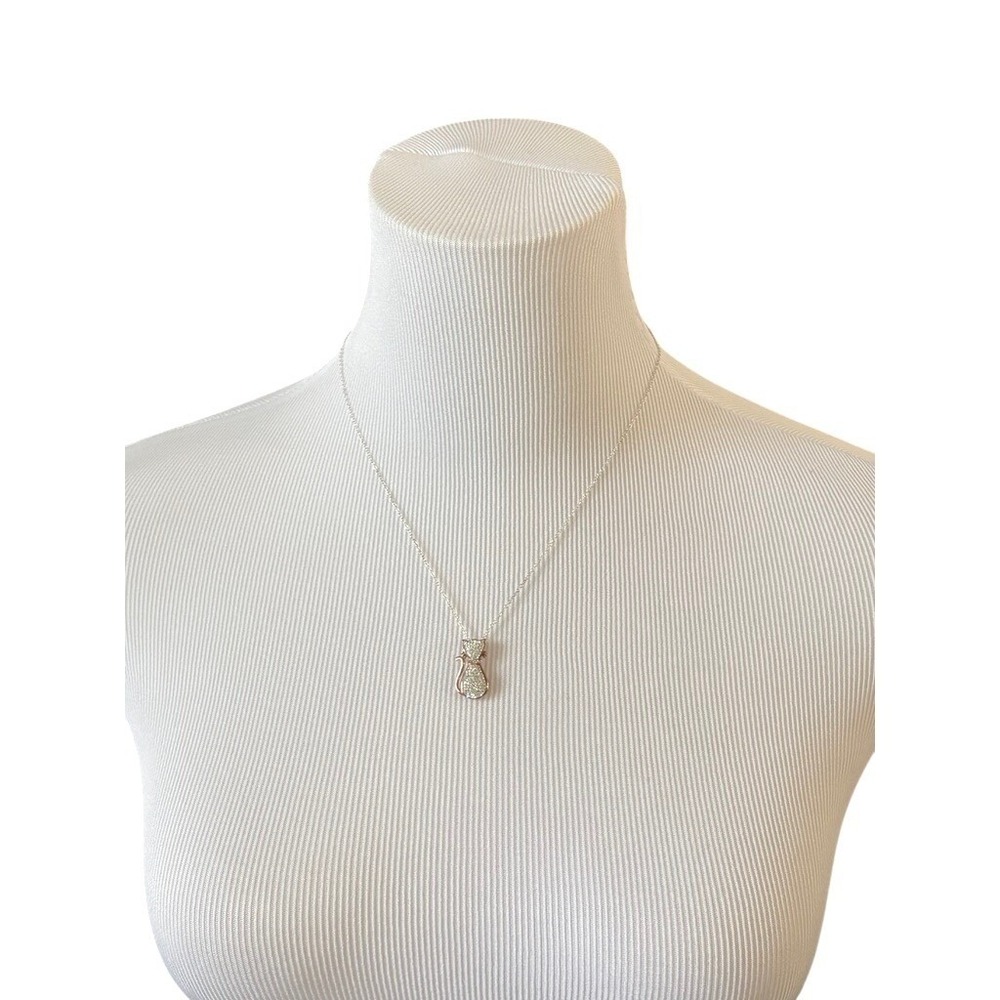 Classy Cat Rose Gold Plated AU Sterling Silver Swarovski Crystals Necklace 18" - Picture 3 of 13